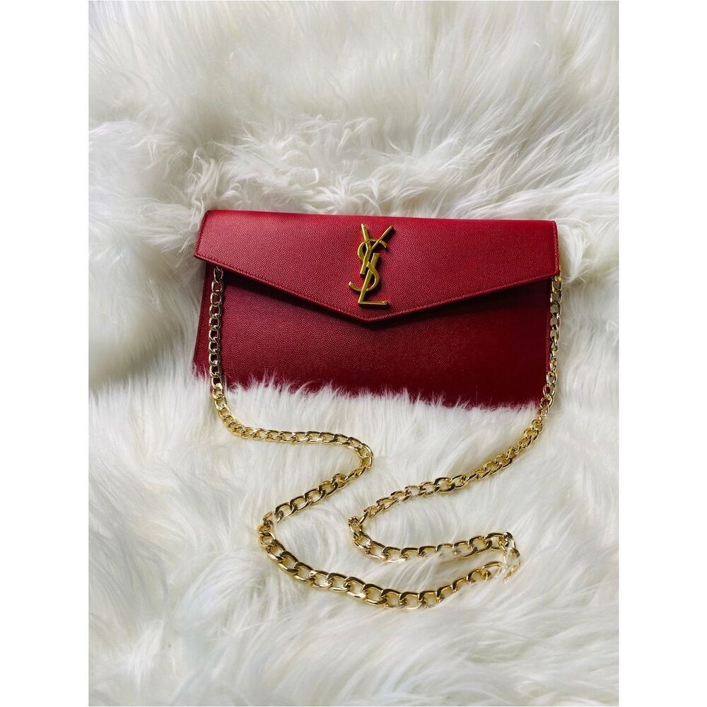 Saint Laurent Uptown Red Clutch/Shoulder Bag Conversion Authentication Attached
